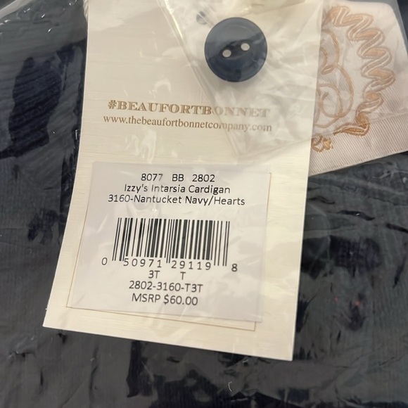 Beaufort Bonnet Company Izzy’s Intarsia Cardigan Nantucket Navy / Hearts Size 3T - Picture 3 of 3